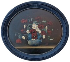 ? Antikes ovales Ölgemälde um 1860 / 1880 Blumen Stillleben - 61,8 x 69,4 cm