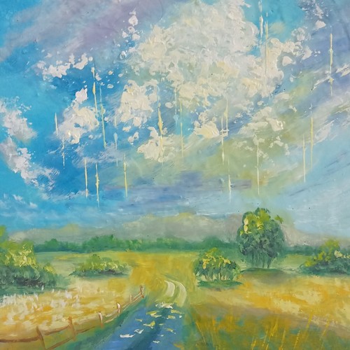 Felder landschaft ölbild - landschaft,