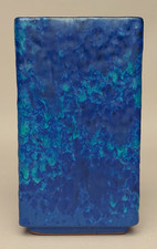 Vintage Block Vase Keramik blau türkis fat lava midcentury 60er 70er alt H 15 cm