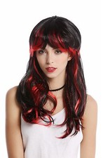 Perücke Damen Halloween lang Pony schwarz rote Strähnen sexy Teufelin Vampirin