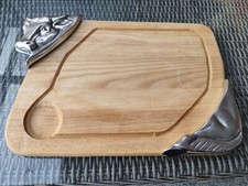 Servierbrett Holzplatte Metall Ochse Wurst Fleisch Platte 56x38