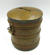 uralte Spardose Kollekte Opferstock Geldkassette Metall Zinn alt antik 19. Jh.