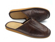 b159Hausschuhe Herren, Pantoffeln, Latschen,Sandaletten , Leder, Braun,neu