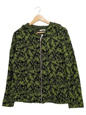 Deerberg Damen Strickjacke L Grün Floral Kapuze Reißverschluss Baumwolle