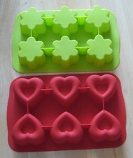 2 Stück Silikon Formen Blumen Herzen Backen Muffin Schokolade Kuchen je 6 Mulden