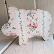 Schwein Holz Deko rosa weiß mit Blümchen + Rosen Shabby chic Style