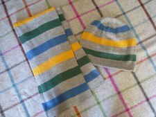 TCM Tchibo - Mütze und Schal - grau/blau/gelb/grün gestreift - 152/158/164