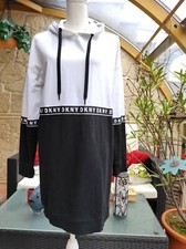 DKNY Kleid Etuikleid Sweatkleid Tunika Long Bluse M L 38 40 42 Kapuze Hoody Top