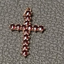 Granat Kreuzanhänger 900 Silber vergoldet,  gestempelt,  um 1950