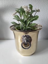 Jugendstil Pflanzschale Übertopf Messing Löwen Griff 1910 , 031225K-2