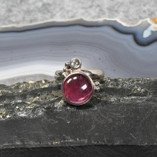 Turmalin Ring, 925er Silber, Edelsteinring (24078), mit Mondstein