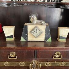 Art Deco Uhr Kaminuhr, Schreibtisch Set Marmor und Onyx