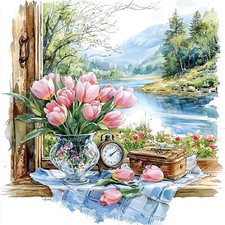 Wandbild fenster tulpen - fenster,