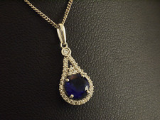 585  Weissgold Kette kleiner Anhaenger Tropfen Zirkonia saphir 14 Karat Gold