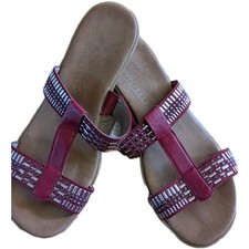  Damen Gloks, Pantoletten, Sandalen von Rieker Pelle . Gr. 37, Rot mit Glitzer.