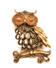 Mamselle hübsch vergoldete Eulen/Eule auf einem Ast Brosche  (S285)