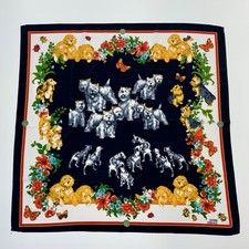 GIANNI VERSACE Foulard Seidentuch Dogs Flowers Vintage Schal Tuch