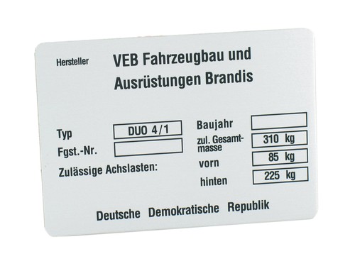 Typenschild passend für duo - passend,