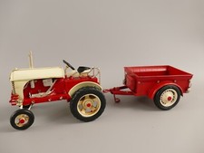 Traktor SCHLEPPER + HÄNGER Modell BLECHMODELL Oldtimer ROT DEKORATION  JMA268.2