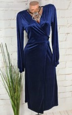 NEU ITALY SCHICKES ELEGANTES KLEID WICKELKLEID AUS SAMT MARINE BLAU 36-40