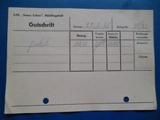 DDR-Ersatzgeld LPG "Neues Leben" Schillingstedt, Sömmerda Thüringen, Gutschrift