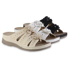 Damen Komfort Sandalen Bequeme Blumen Strass Cut-Outs 841606 Schuhe 