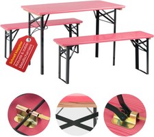 B-WARE Bierzeltgarnitur Festzeltgarnitur Biertischgarnitur Bierbank Kurz Pink