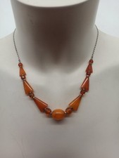 Natur Bernstein Halskette Art Deco Top antik 1910 1920 Silber Collier Kette