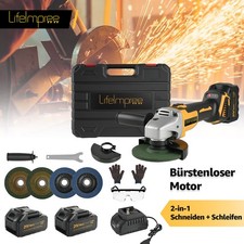 125mm Akku Winkelschleifer Trennschleifer 2 Akkus Schleifmaschine Flex 2x3000mAh