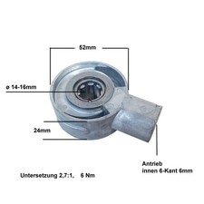 Kurbelgetriebe Kegelradgetriebe 2,7:1  6-Kant 6 mm  14 - 16 mm Rolladen Markiese