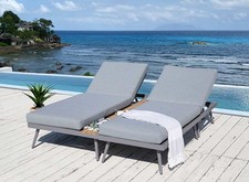 ALEOS. Doppelliege aus Aluminium und Teak Holz Multifunktionslounge Lounge