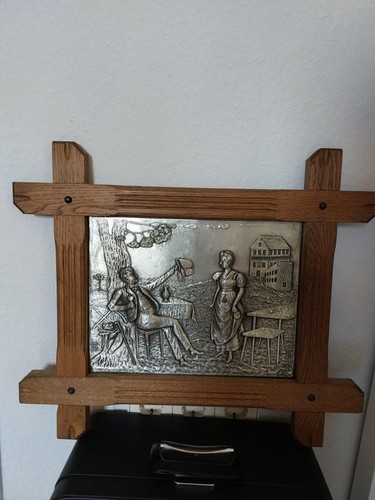 Zinnbild mit holzrahmen - zinnbild,