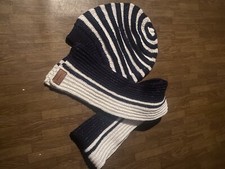 mütze schal set damen, gehäkelt, Handarbeit ? tunesisch , Ringelwurmbeanie