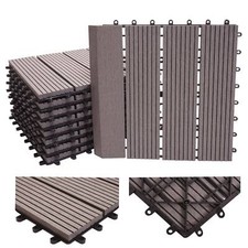 B-Ware WPC Bodenfliese, Holzoptik Terrasse, Premium, grau linear senkrecht