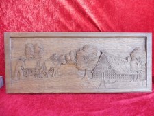 schönes, großes Holzbild , Bauer bei der Feldarbeit , Eiche geschnitzt ,signiert