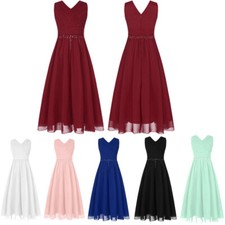 Mädchen Blumenmädchenkleider Lang Kleid A-Linie Brautjungfer Hochzeit Partykleid