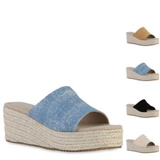 Damen Sandaletten Bast Wedges