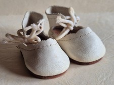 Weiße Puppenschuhe aus Leder - zum Binden - Gr. 2 - Sohlenlänge 5 cm