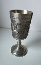 Zinn Becher mit Trinkmotiv und Trinkspruch Lindenwirtin 