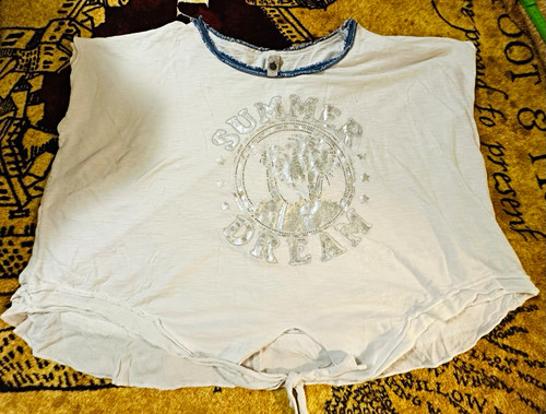 Tredy damen top weiß blau - top, weiß/blau