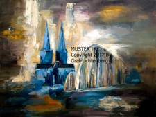 "Kölner Dom Blau/Braun", Fotoleinwand 80 x 60 cm, vom Künstler signiert & numm.