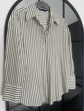 Zara Hemd Oxford Streifen  S 36 Weiß Oliv Bluse