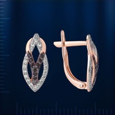 Russische Rose Rotgold 585 Ohrringe Goldschmuck schwarz-weiß CZ