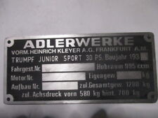 Typenschild adler Trumpf junior Sport 30 PS Schild ID-plate S48 s66