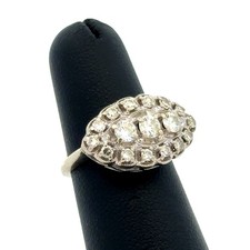 Designer Ring 14 Karat Weißgold Art Deco weißer Diamant Navette Cluster Jubiläum