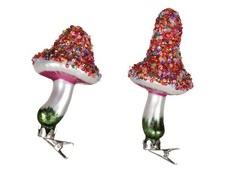 1 Christbaumschmuck Glas 10,6cm Pilz Figur auf Clip Weihnachtsbaumschmuck Bunt