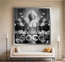 LEINWAND BILD 100x100x5 Marilyn Monroe COCO CHANEL SCHWARZ-WEISS WANDBILD BLUMEN