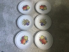 6 Porzellan Teller. Durchbruchporzellan Goldrand Obstteller Schumann