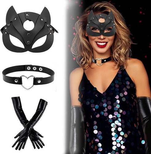 3teiliges set catwoman maske - set,