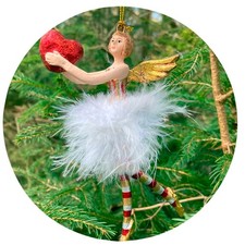 Christbaumschmuck Figur Engel rot-gold-weiß mit Herz und Federrock 13,5cm
